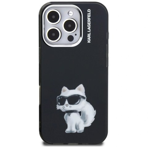 Etui Karl Lagerfeld IML Aquarelle Choupette & Logo na iPhone 16 Pro - czarne