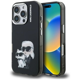 Etui Karl Lagerfeld IML Aquarelle Karl & Choupette & Logo na iPhone 16 Pro Max - czarne