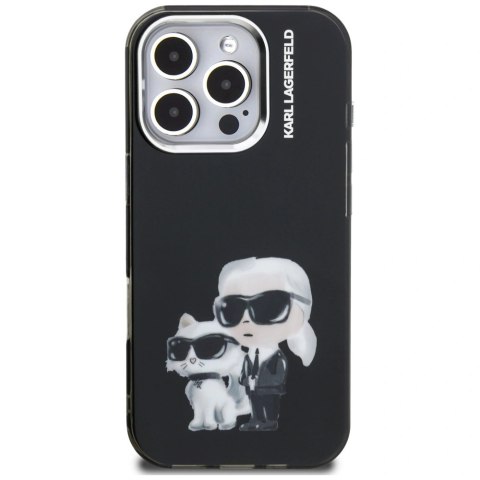Etui Karl Lagerfeld IML Aquarelle Karl & Choupette & Logo na iPhone 16 Pro Max - czarne