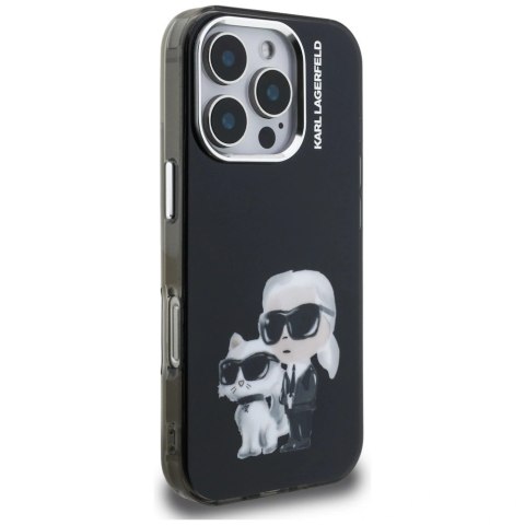 Etui Karl Lagerfeld IML Aquarelle Karl & Choupette & Logo na iPhone 16 Pro Max - czarne