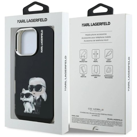 Etui Karl Lagerfeld IML Aquarelle Karl & Choupette & Logo na iPhone 16 Pro Max - czarne