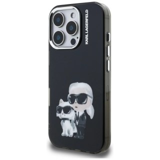 Etui Karl Lagerfeld IML Aquarelle Karl & Choupette & Logo na iPhone 16 Pro czarne