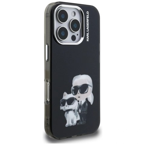 Etui Karl Lagerfeld IML Aquarelle Karl & Choupette & Logo na iPhone 16 Pro czarne
