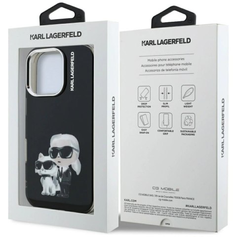 Etui Karl Lagerfeld IML Aquarelle Karl & Choupette & Logo na iPhone 16 Pro czarne
