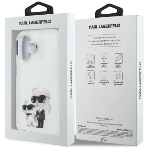 Etui Karl Lagerfeld IML Aquarelle Karl & Choupette & Logo na iPhone 16 - białe