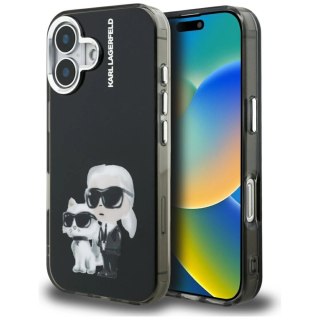 Etui Karl Lagerfeld IML Aquarelle Karl & Choupette & Logo na iPhone 16 - czarne