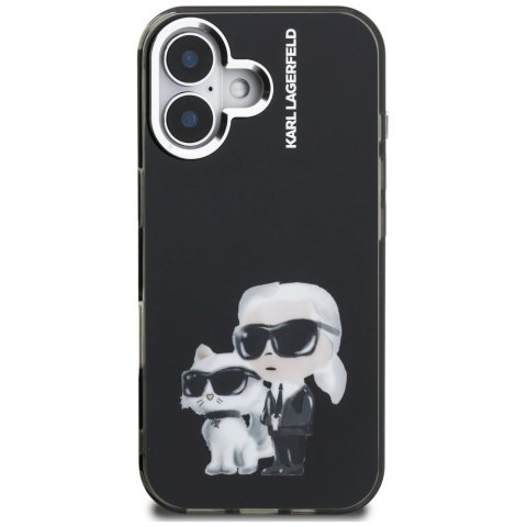 Etui Karl Lagerfeld IML Aquarelle Karl & Choupette & Logo na iPhone 16 - czarne