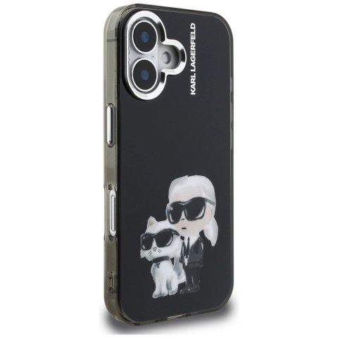 Etui Karl Lagerfeld IML Aquarelle Karl & Choupette & Logo na iPhone 16 - czarne