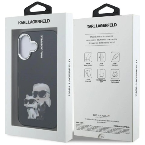 Etui Karl Lagerfeld IML Aquarelle Karl & Choupette & Logo na iPhone 16 - czarne