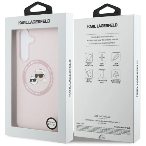 Etui Karl Lagerfeld Silicone Karl & Choupette Heads MagSafe na Samsung Galaxy S25 FE - różowe