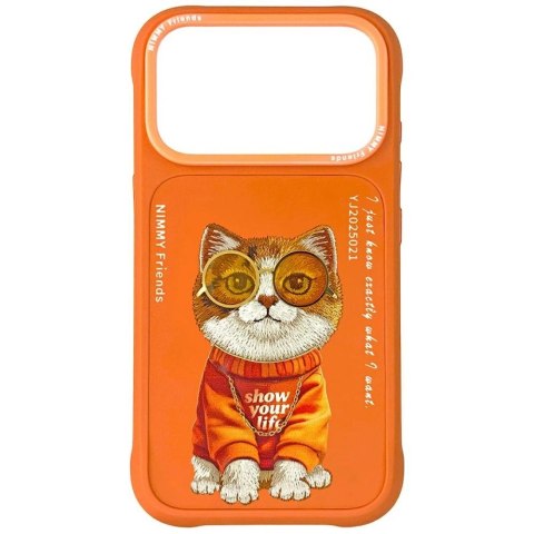 Etui Nimmy Glasses Cool Cat na iPhone 17 Pro Max - pomarańczowe