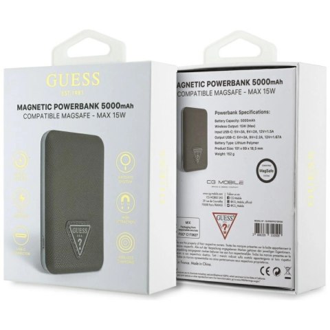 Powerbank Guess Grained Triangle z MagSafe 5000mAh 15W USB-C - brązowy