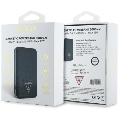 Powerbank Guess Grained Triangle z MagSafe 5000mAh 15W USB-C - niebieski