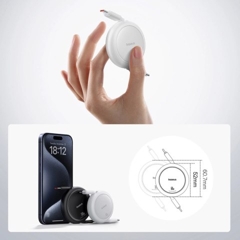 Kabel zwijany Baseus Free2Pull 60W USB-C - USB-C 1m - biały