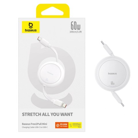 Kabel zwijany Baseus Free2Pull 60W USB-C - USB-C 1m - biały
