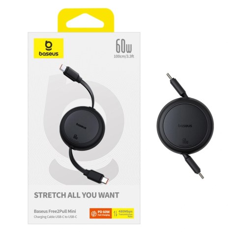 Kabel zwijany Baseus Free2Pull 60W USB-C - USB-C 1m - czarny