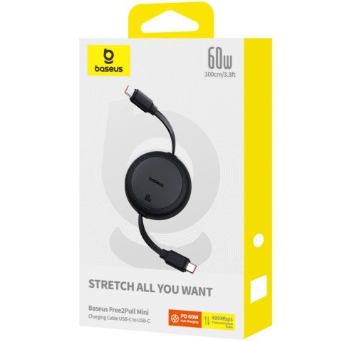 Kabel zwijany Baseus Free2Pull 60W USB-C - USB-C 1m - czarny