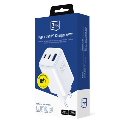 Ładowarka sieciowa USB-C USB-A 3mk Hyper GaN PD Charger 65W™ - biała