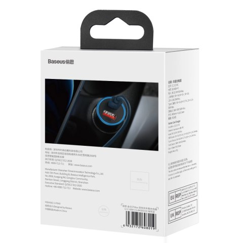 Baseus Golden Contactor Max szybka ładowarka samochodowa USB + USB typu C 60 W Quick Charge niebieski (CGJM000103)