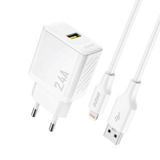 Ładowarka sieciowa Dudao A23LEU 2.4A GaN EU USB-A z kablem USB-A - Lightning - biała
