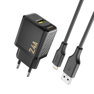 Ładowarka sieciowa Dudao A23LEU 2.4A GaN EU USB-A z kablem USB-A - Lightning - czarna