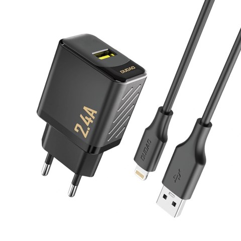 Ładowarka sieciowa Dudao A23LEU 2.4A GaN EU USB-A z kablem USB-A - Lightning - czarna