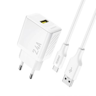 Ładowarka sieciowa Dudao A23TEU 2.4A GaN USB-A z kablem USB-A - USB-C - biała