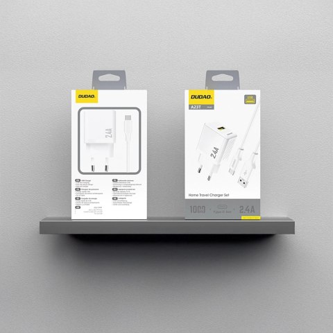 Ładowarka sieciowa Dudao A23TEU 2.4A GaN USB-A z kablem USB-A - USB-C - biała