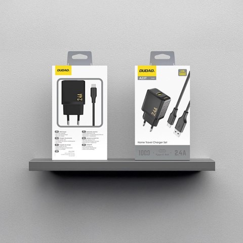 Ładowarka sieciowa Dudao A23TEU 2.4A GaN USB-A z kablem USB-A - USB-C - czarna