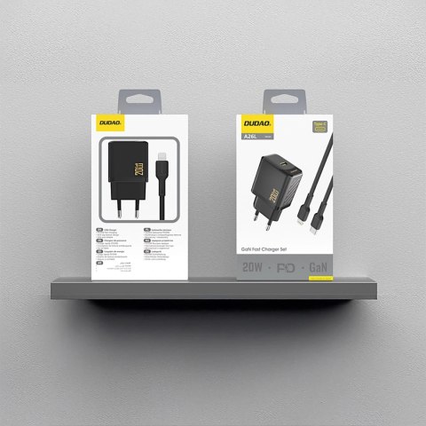 Ładowarka sieciowa Dudao A26LEU PD 20W GaN USB-C z kablem USB-C - Lightning - czarna