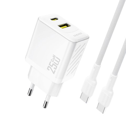 Ładowarka sieciowa Dudao A26TCEU PD QC 25W GaN USB-A USB-C z kablem USB-C - biała