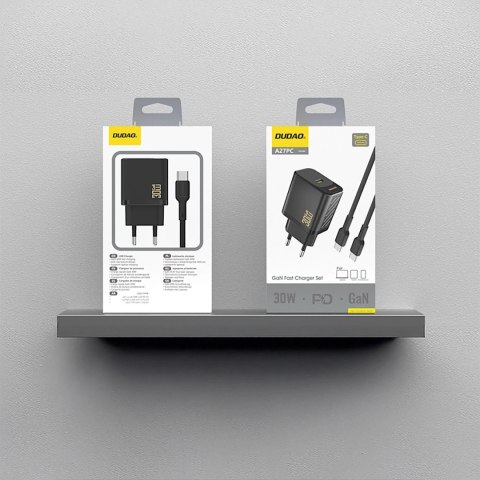 Ładowarka sieciowa Dudao A27PCEU PD 30W GaN USB-C z kablem USB-C - czarna