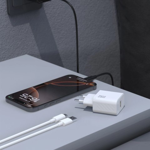 Ładowarka sieciowa Dudao A27STEU 25W GaN USB-A z kablem USB-A - USB-C - biała