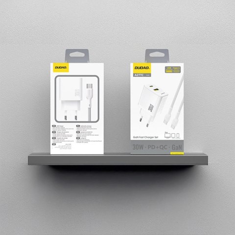 Ładowarka sieciowa Dudao A27TCEU PD 30W GaN USB-A USB-C z kablem USB-C - biała