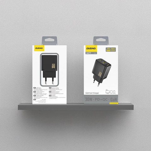 Ładowarka sieciowa Dudao A27TEU PD 30W GaN USB-A USB-C - czarna