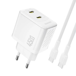 Ładowarka sieciowa Dudao A28PCEU PD 45W GaN 2xUSB-C z kablem USB-C - biała