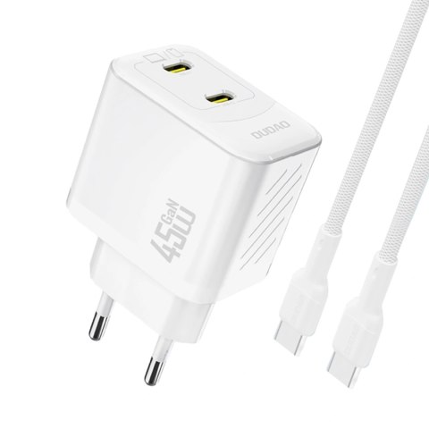 Ładowarka sieciowa Dudao A28PCEU PD 45W GaN 2xUSB-C z kablem USB-C - biała
