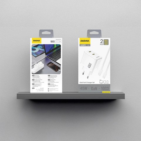 Ładowarka sieciowa Dudao A28PCEU PD 45W GaN 2xUSB-C z kablem USB-C - biała