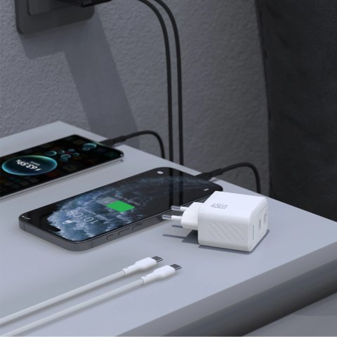Ładowarka sieciowa Dudao A28PCEU PD 45W GaN 2xUSB-C z kablem USB-C - biała