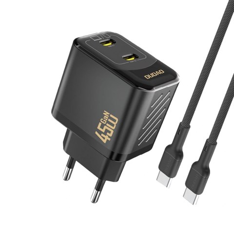 Ładowarka sieciowa Dudao A28PCEU PD 45W GaN 2xUSB-C z kablem USB-C - czarna