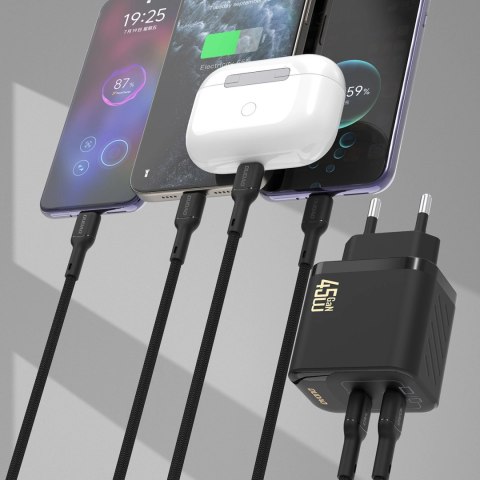 Ładowarka sieciowa Dudao A28PCEU PD 45W GaN 2xUSB-C z kablem USB-C - czarna