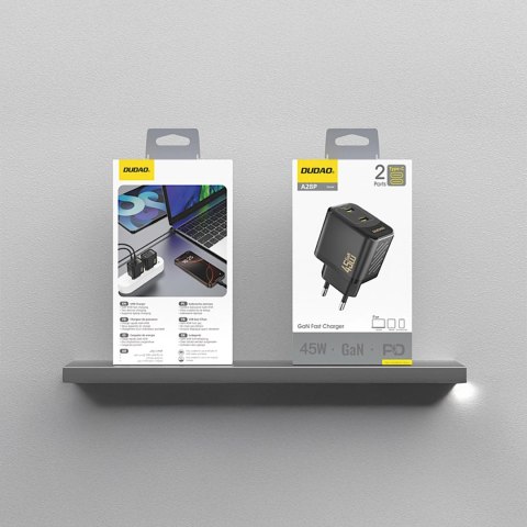 Ładowarka sieciowa Dudao A28PEU PD 45W GaN 2xUSB - czarna