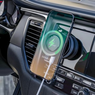 Uchwyt samochdowy Dudao F24MAX z ładowarką bezprzewodową 15W kompatybilny z MagSafe z automatyczną przyssawką - czarny