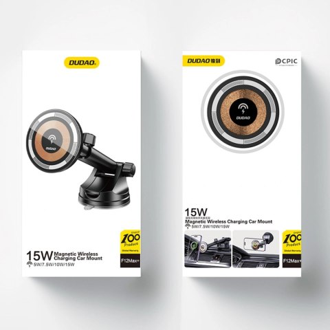 Uchwyt samochodowy Dudao F12MAX+ z ładowarką bezprzewodową 15W kompatybilny z Magsafe - czarny