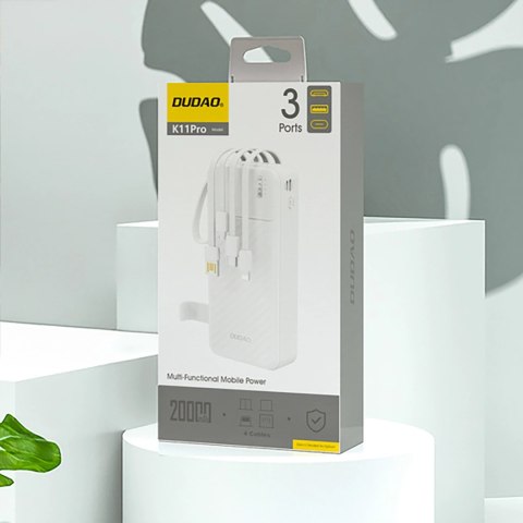 Powerbank Dudao K11 Pro 20000mAh z wbudowanymi kablami - biały