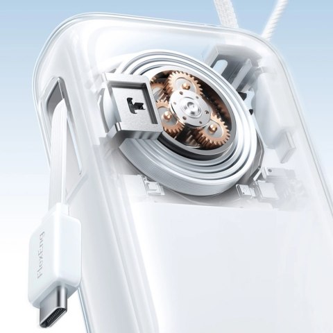 Powerbank Joyroom JR-PR2L 10000mAh 35W z wbudowanym zwijanym kablem USB-C i kablem-smyczą Lightning - biały