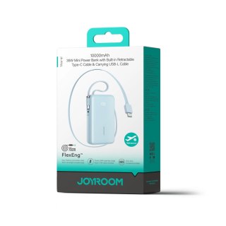 Powerbank Joyroom JR-PR2L 10000mAh 35W z wbudowanym zwijanym kablem USB-C i kablem-smyczą Lightning - niebieski