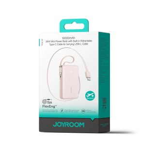 Powerbank Joyroom JR-PR2L 10000mAh 35W z wbudowanym zwijanym kablem USB-C i kablem-smyczą Lightning - różowy
