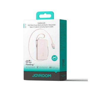 Powerbank Joyroom JR-PR2L 10000mAh 35W z wbudowanym zwijanym kablem USB-C i kablem-smyczą USB-C - różowy