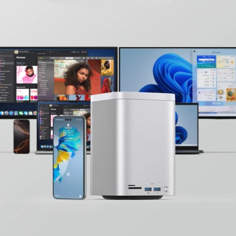 Stacja dokująca Orico MiniTower z kieszeniami na dyski twarde do 56TB - srebrna